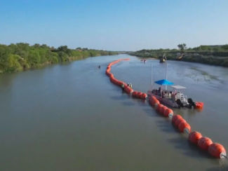 Illegal razor wire and bouys deployed in the Rio Grande along the Texas border.